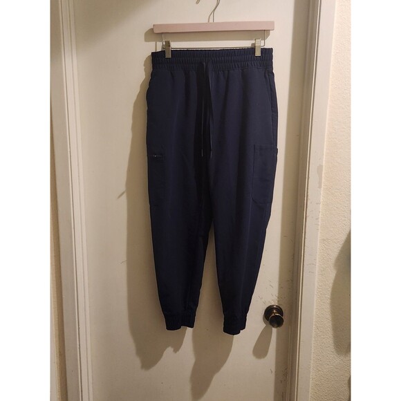 Jaanuu Women’s Small Petite Blue Contrasted Ponte Scrub Pants Comfy Work Wear - Picture 1 of 10